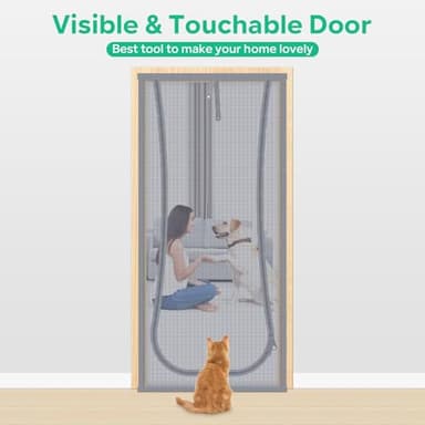 New Reinforced Cat Screen Door, Fits Door Size 38''x 81'' Heavy Duty Pets Proof Screen Door with Bilateral Zipper, Prevent Dogs Cats Running Out from Home, Bedroom,Living Room, etc - Image 6