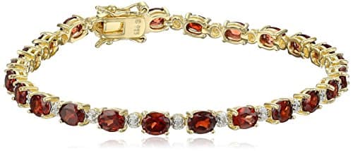 Amazon Essentials Yellow 18K Gold Plated Sterling Silver Genuine Garnet and 0.005 cttw Diamond Accent Tennis Bracelet, 7.25" (previously Amazon Collection) - Image 1
