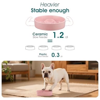 vancasso Slow Feeder Dog Bowl, 0.6 Cups Ceramic Dog Food Dish for Fast Eaters Small Breed, Puzzle Bowl for Small Dogs and Cats, Pink - Image 7
