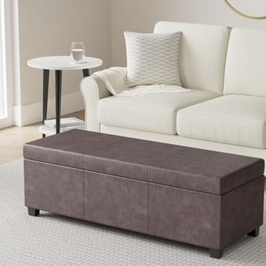 SIMPLIHOME Avalon 48 inch Wide Contemporary Rectangle Storage Ottoman Bench in Distressed Brown Vegan Faux Leather, Assembled, for the Living Room, Entryway and Family Room - Image 2