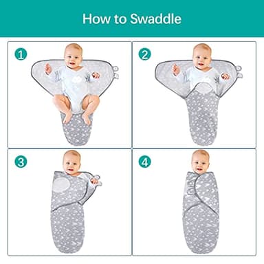 Biloban Baby Swaddles 0-3 Months for Boy Girls, Newborn, Organic Cotton Adjustable Blanket, Lovely Grey Print, 2 Pack - Image 6