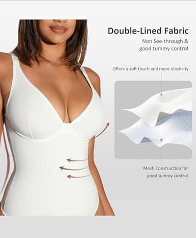 FeelinGirl White Shapewear Bodysuit Shape Wear Tummy Control Thong Corset Top Body Suits for Women, L - Image 3