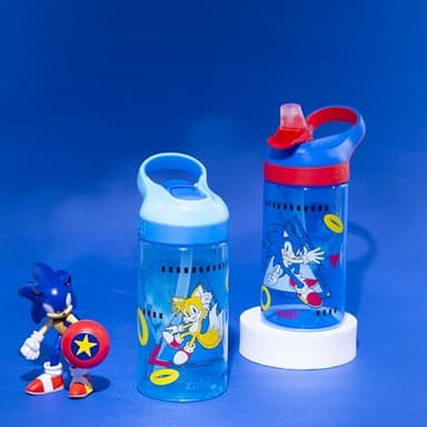 Zak Designs Sonic the Hedgehog Atlantic Kids Water Bottle For School or Travel, 16oz Durable Plastic Water Bottle With Straw, Handle, and Leak-Proof Spout Cover, 2-Pack (Sonic, Knuckles, Tails, Amy) - Image 2