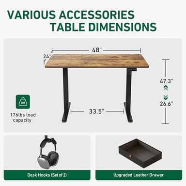 FEZIBO 48 x 24 Inches Standing Desk with Drawer, Adjustable Height Electric Stand up Desk with Storage, Sit Stand Home Office Desk, Ergonomic Computer Desk, Rustic Brown - Image 6