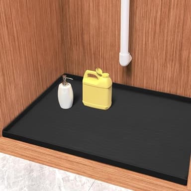 URMONA Waterproof Silicone Under Sink Mat 28'' x 22'' Shelf Liner for Kitchen and Bathroom, Cabinet and Counter Protector, Storage and Organizers, Litter Mat, Pet Cat Puppy Essentials(Black) - Image 1