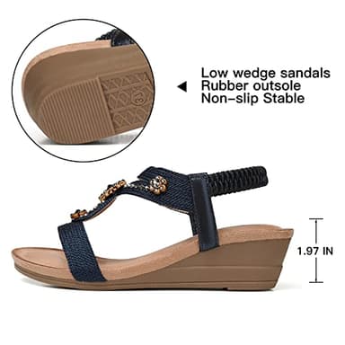 SHIBEVER Darkblue Wedge Sandals for Women Dressy Summer Comfortable Rhinestone Sandals Open Toe Ankle Strap Shoes Low Heel - Image 6