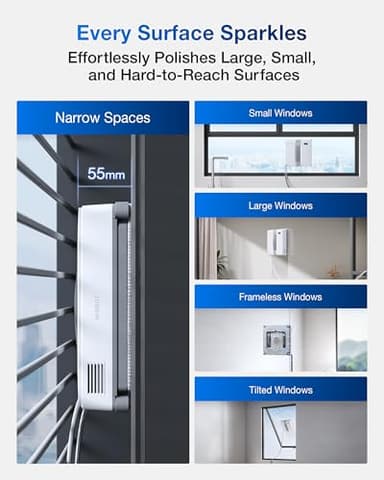 ECOVACS WINBOT Mini Window Cleaning Robot - Compact Design, Dual Nozzles with Ultrasonic Spray, 9-Stage Protection System, Intelligent Path Planning, 3 Cleaning Modes, Anti-Slipping System - Image 3