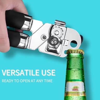 ZKIRON Easy Turn Manual Can Opener and Bottle Opener - Heavy Duty Stainless Steel Can Openers for Seniors, Smooth Edge, Ergonomic Handle, Durable Sharp Cutting Wheel (Black) - Image 4