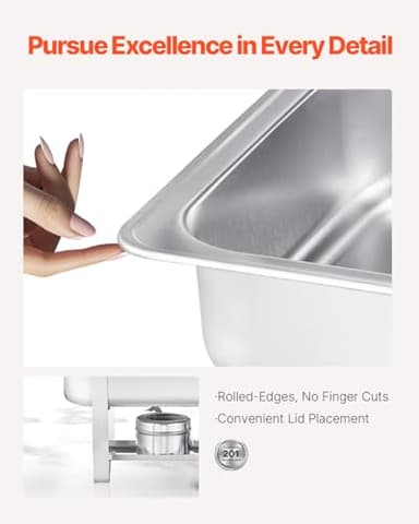 VEVOR Chafing Dish Buffet Set, 8 Qt 4 Pack, Stainless Steel Chafer with 4 Half Size Pans, Rectangle Catering Warmer Server with Glass Lid Water Pan Folding Stand Fuel Holder, for Wedding Party Banquet - Image 3