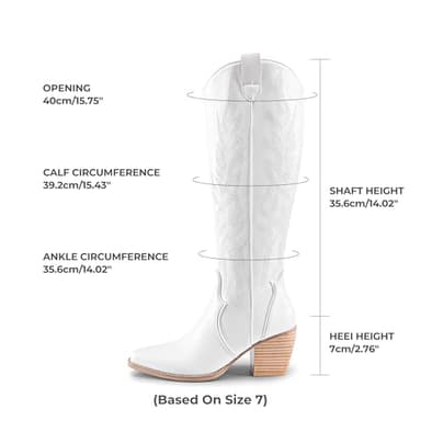 DREAM PAIRS Womens Cowboy Boots Wide Calf Comfortable Pull On Zipper Chunky Heel Pointed Toe Embroidered Western Cowgirl Knee High Boots Ladies Retro Tall Boot,Size 7,White,SDKB224W - Image 4