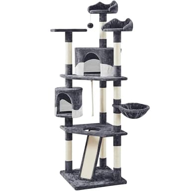 Yaheetech 79in Multi-Level Cat Trees Indoor Cat Tower with Sisal-Covered Scratching Posts, Plush Perches and Condo for Kittens, Cats and Pets - Dark Gray and White - Image 1