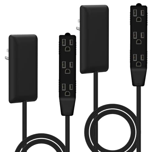 LIDER Flat-Face Outlet Extender with 3 Receptacles, Ultra-Thin Wall Plate Plug with Cord Extender and 3-Outlet Power Strip, 3ft Cord, LWE3-315-BK2P, ETL-Listed, Black, 2 Pack - Image 1
