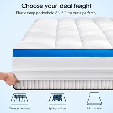 Twin Mattress Topper, CYMULA Cooling Mattress Pad Cover PillowTop for Dorm College Bed Hospital Back Pain, Extra Thick Mattress Protector Firm Soft Floor Fill with 8-21 Inch Deep Pocket, 39"x75"White - Image 7