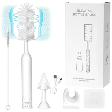 Electric Baby Bottle Brush, Rechargeable Cleaning Brush with Waterproof and Wall-Mounted Design, Silicone Bottle/Pacifier/Straw Brush, 360° Rotating Cleaning, for New Mom (White) - Image 1