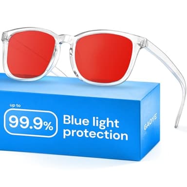 Gaoye Transparent with Red Lenses Blue Light Glasses for Computer & Gaming - Anti UV Ray Lenses, Scratch-Resistant & Comfort Fit - Image 1