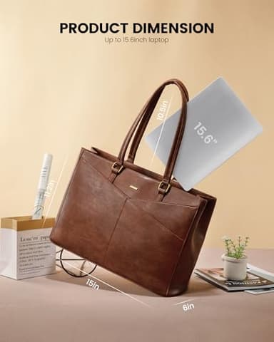 LOVEVOOK Laptop Bag for Women,15.6 Inch Laptop Tote Bag for Women,Vintage Leather Work Tote Bags Computer Business Teacher Bag,Waterproof Office Briefcase - Image 5