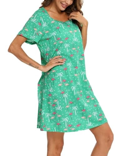 ENJOYNIGHT Womens Nightgowns Cotton Sleepwear Plus Size Sleep Shirts Short Sleeves Nightshirt Print Sleepshirt (4X-Large, Flamingo) - Image 2