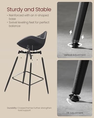 VASAGLE Bar Stools Set of 2, Bar Height Bar Stools with Back, Ergonomic Backrest, Synthetic Leather, Metal Legs, 28.7-Inch Tall Barstools for Kitchen Island Home Bar, Easy Assembly, Ink Black - Image 9
