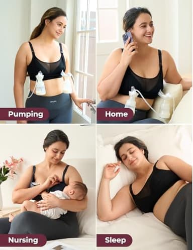 Momcozy Mesh Support Pumping Bra Hands Free Suitable for 36C-44G, HF018 Comfortable Plus Size Pumping and Nursing Bra in One Black - Image 8