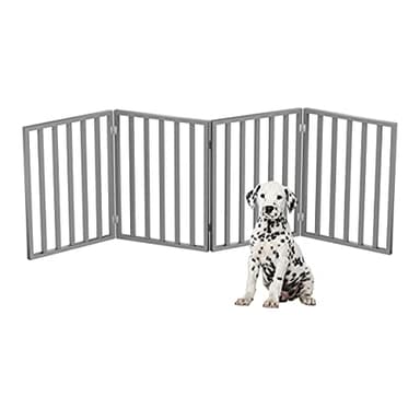 Pet Gate - 4-Panel Indoor Foldable Dog Fence for Stairs, Hallways, or Doorways - 72x24-Inch Retractable Wood Freestanding Dog Gates by PETMAKER (Gray) - Image 1