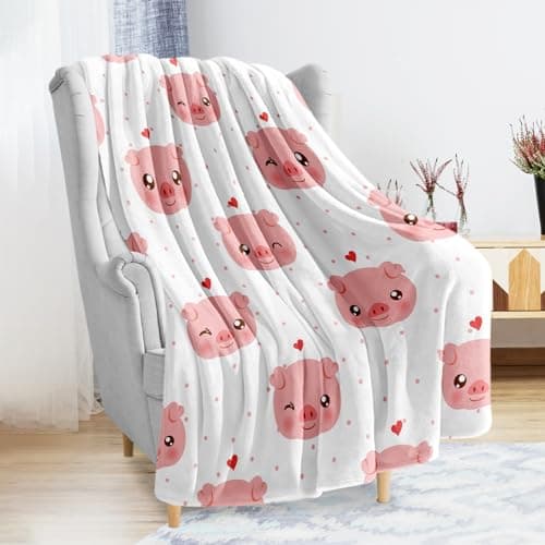 Xikowoxs Pig FleeceThrow Blanket, Pink Pig Cute Girls Adults Kids, Warm Cute Pig Pattern, 60x50 - Image 1