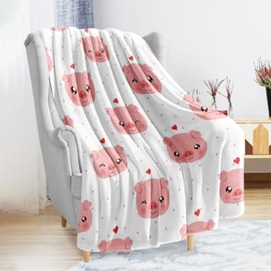 Xikowoxs Pig FleeceThrow Blanket, Pink Pig Cute Girls Adults Kids, Warm Cute Pig Pattern, 60x50 - Image 1