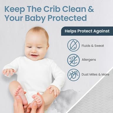 SafeRest Waterproof Crib Size Mattress Protector - Fitted with Stretchable Pockets - Machine Washable Cotton Mattress Cover for Bed - Image 3
