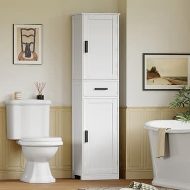 usikey 67'' Tall Bathroom Cabinet, Storage Cabinet with 4 Shelves & 2 Doors, Narrow Storage Cabinets for Bathroom, Living Room, Home Office, White - Image 4