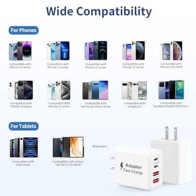 USB C Charger Block 40W, 2Pack 4-Port Type C Fast Charging Blocks PD USBC Plug Adapter + QC USB Wall Charger Cube Multiport Brick Compatible with iPhone 16 15 14 13 12 11 Pro Max XS, Samsung - Image 6