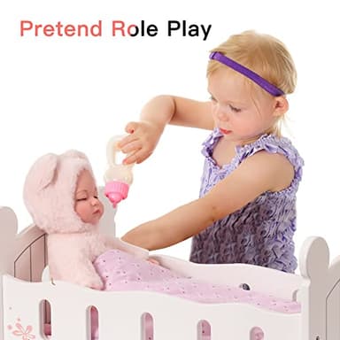 ROBUD Wooden Baby Doll Crib, Baby Doll Bed Toys, Fits Up to 18 Inch Doll Accessories - Image 5