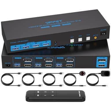 HDMI2.0+ Displayport1.4 KVM Switch 2 Monitors 3 Computers USB 3.0 KVM 8K & 4K Swicthes for 3 Computer Share Dual Monitor and 1 Set of Keyboard Mouse Printer and U Disk. Two USB Cables Included. - Image 1