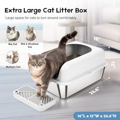 Enclosed Stainless Steel Cat Litter Box with Lid Extra Large Litter Box for Big Cats XL Metal Litter Pan Tray with High Wall Sides Enclosure, Non-Sticky, Anti-Leakage, Easy Cleaning (White) - Image 4