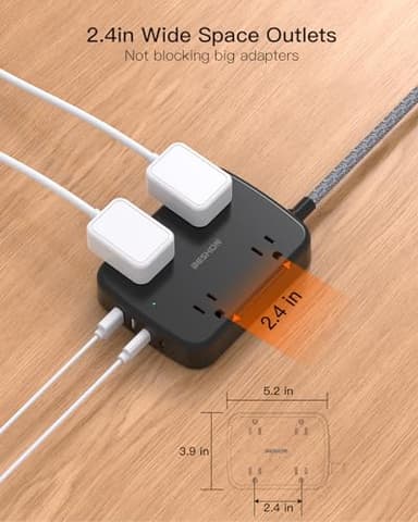 Extension Cord 15 ft, BESHON Long Power Strip with 2 USB C, Flat Plug Power Strip, 4 Outlets and 4 USB Charging Ports, Outlet Extender, 900 Joules, for Home Office Dorm Room Essentials, Black - Image 2