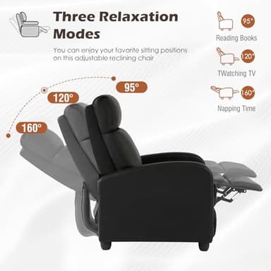 BestMassage | Recliner Chair | No Massage Function | Leather Black | with Lumbar Support, Adjustable Push Back, Wide Armrests, Footrest & Padded Seat | Easy Assembly | for Living Room, Home Theatre - Image 6