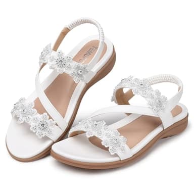 TEMOFON Sandals for Women Flat Dressy Summer Open Toe Sandals Woman Comfortable Walking Casual Beach Shoes White Size 8 - Image 6