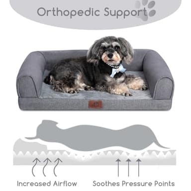 Hollypet Orthopedic Dog Bed for Medium Dogs, Supportive Foam Pet Couch with Removable Washable Cover and Non-Slip Bottom, Waterproof Lining Dog Sofa Bed, Gray, M (28 * 22.5 * 7.5) - Image 3