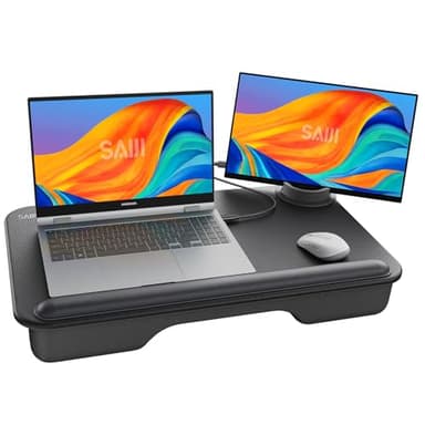 SAIJI Laptop Lap Desk - Fits Up to 17" Laptops, Lightweight Lap Tray Table Stand with Soft Leather Wrist Pad, External Monitor Holder, Lap Desk with Cushion for Home Office Working/Gaming On Couch - Image 1