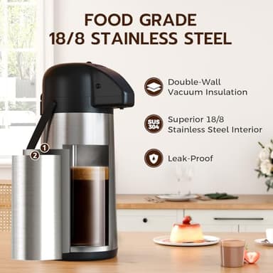 Coffee Carafe for Keeping Hot - 102OZ / 3L Airpot Coffee Dispenser with Pump - Large Coffee Thermos for Hot Drinks Tea Liquid - Insulated Stainless Steel Hot Water Beverage Dispenser Urn for Parties - Image 2