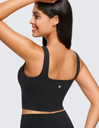 CRZ YOGA Butterluxe Womens Square Neck Longline Sports Bra - Workout Crop Tank Tops Padded Yoga Camisole with Built in Pads Black Small - Image 2