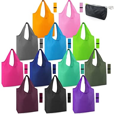 BeeGreen 12 Pack Bulk Reusable Grocery Bags Multicolor Durable Machine Washable Grocery Bags for Shopping X-Large 50LBS Heavy Duty Folding Reusable Bags Totes with Zipper Storage Bag - Image 1