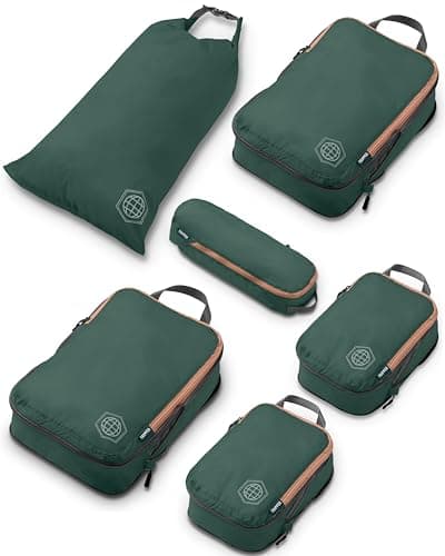 Compression Packing Cubes 6 Piece Set for Travel - Lightweight, Durable Clothes Organizer for Carry-On Luggage and Backpacks by TRIPPED Travel Gear (Green and Brown) - Image 1
