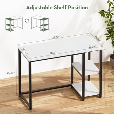 SINPAID 40IN Computer Desk with Shelves, Cream White Sturdy Small Desk for Bedroom, Modern Gaming Table, Office Furniture - Image 2