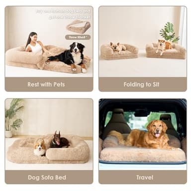 EHEYCIGA Foldable Human Dog Bed, 72"x44"x11" Orthopedic Memory Foam Human Sized Dog Bed, Waterproof Pet Bed for People, Faux Fur Pet Couch for Adult with Non-Slip Bottom, Camel - Image 7