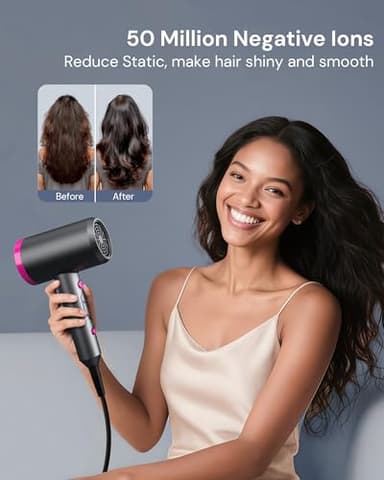Hair Dryer with Diffuser for Curly Hair, 1800W Ionic Blow Dryer for Women & Men, Fast-Drying, Lightweight, Low Noise, Hair Care Styling Tool for Home, Travel - Image 3