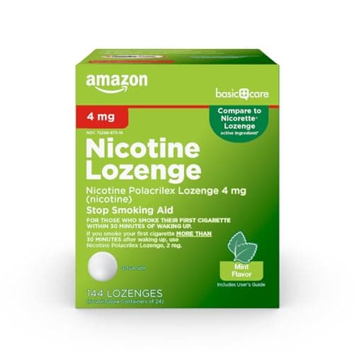 Amazon Basic Care Nicotine Polacrilex Lozenges, 4 mg, Mint Flavor, Stop Smoking Aid, 144 Count - Image 1