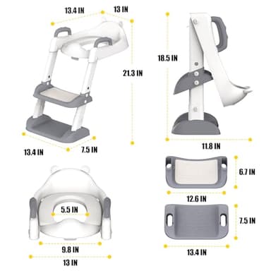 HBTower Potty Training Seat with Step Stool Ladder for Toddlers, Adjustable Kids Toilet Seat with Splash Guard, Anti-Slip Pads & Safety Handles, Comfortable Potty Chair for Boys & Girls (Grey) - Image 2