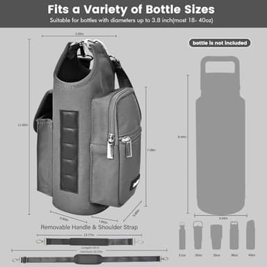 icolor Magnetic Gym Bag Water Bottle Carrier Holder with Phone Pockets & Strap,Nylon Gym Magnetic Bag 5 Built-in Magnets Gym Accessories Organizer Bottle Pouch Sleeve for Men Women (Light Gray) - Image 3