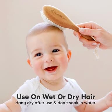Wooden Baby Hair Brush - Cradle Cap Baby Brush with Soft Goat Bristles, Perfect Gentle Scalp Newborn Comb for Infant, Girls, Boys, Bath Essentials (Golden Oak, Oval) - Image 6