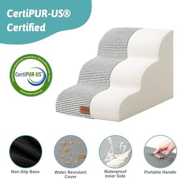 COZY KISS Dog Stairs for Small Dogs 15.7" H, Curved Dog Step for Puppy, Older Cat, Medium Pet Ramp for Sofa, Couch or Chair, Ladder with High Density Foam, 15.7x22.4x15.7 inch, 3 Step, White Black - Image 5