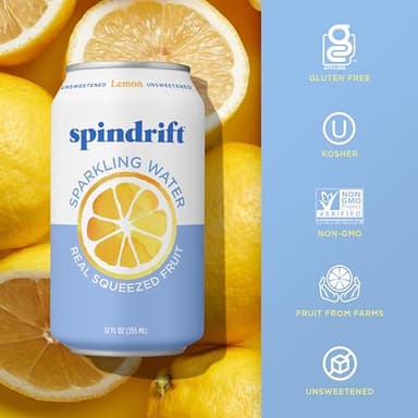 Spindrift Sparkling Water, Lemon Flavored, Made with Real Squeezed Fruit, 12 Fl Oz Cans, Pack of 24 (Only 3 Calories per Can) - Image 4